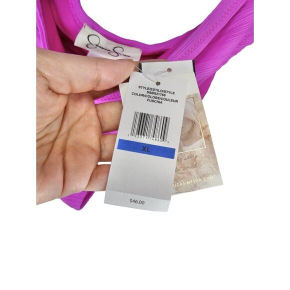 NWT Jessica Simpson 2‎ Piece Swimsuit Bikini XL Pink Fuschia Ribbed High Waist - Picture 6 of 8